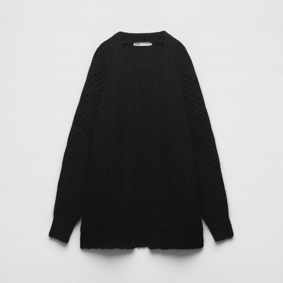 Zara Sweaters Nwt Zara Long Open Front Knit Cardigan Taupe Brown